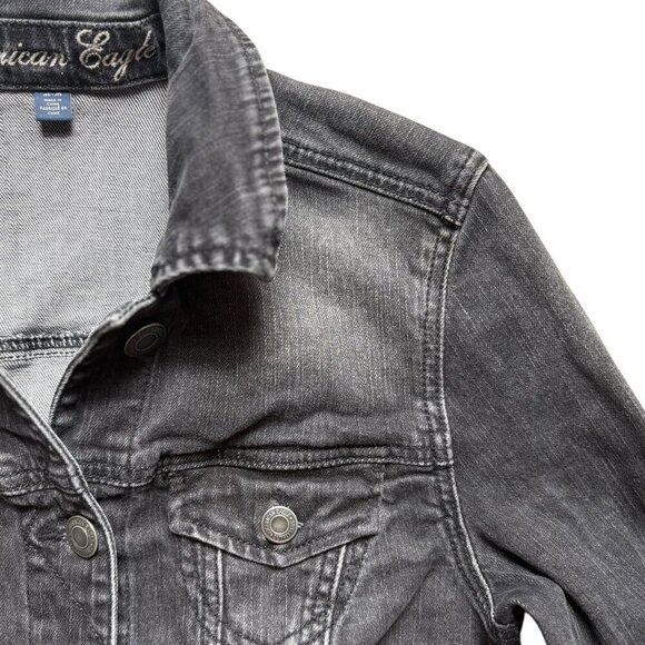 AE Distressed Stretch Black Denim Jacket for Fall Size M - Picture 10 of 11